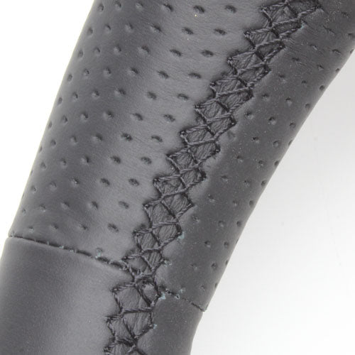 REAL PREMIUM SERIES ROUND SHAPE NAPPA ALL LEATHER BLACK EURO STITCH STEERING WHEEL FOR TOYOTA ALPHARD 30  H30P-LPB-BK