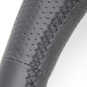 REAL PREMIUM SERIES ROUND SHAPE NAPPA ALL LEATHER BLACK EURO STITCH STEERING WHEEL FOR TOYOTA ALPHARD 30  H30P-LPB-BK