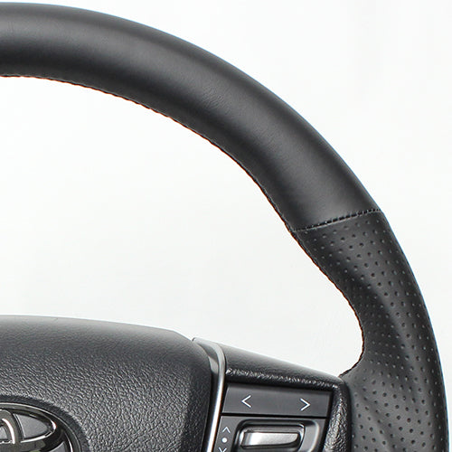 REAL PREMIUM SERIES ROUND SHAPE NAPPA ALL LEATHER BLACK EURO STITCH STEERING WHEEL FOR TOYOTA ALPHARD 30  H30P-LPB-BK