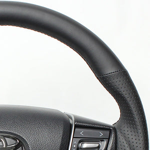 REAL PREMIUM SERIES ROUND SHAPE NAPPA ALL LEATHER BLACK EURO STITCH STEERING WHEEL FOR TOYOTA ALPHARD 30  H30P-LPB-BK