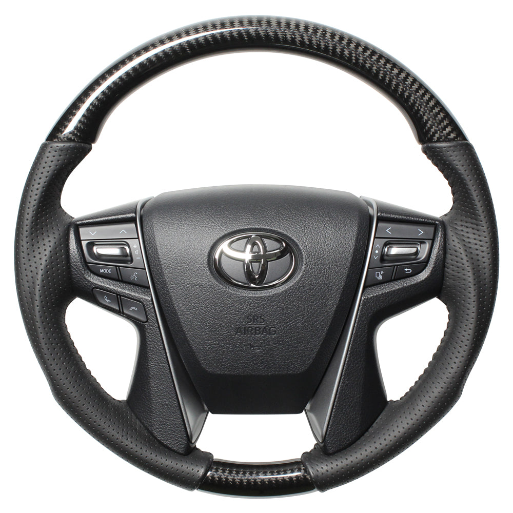 REAL ORIGINAL SERIES ROUND SHAPE BLACK CARBON BLACK STITCH STEERING WHEEL FOR TOYOTA CROWN MAJESTA 210  H30-BKC-BK