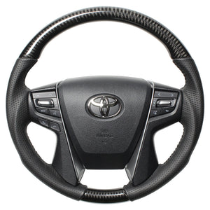 REAL ORIGINAL SERIES ROUND SHAPE BLACK CARBON BLACK STITCH STEERING WHEEL FOR TOYOTA ALPHARD 30  H30-BKC-BK