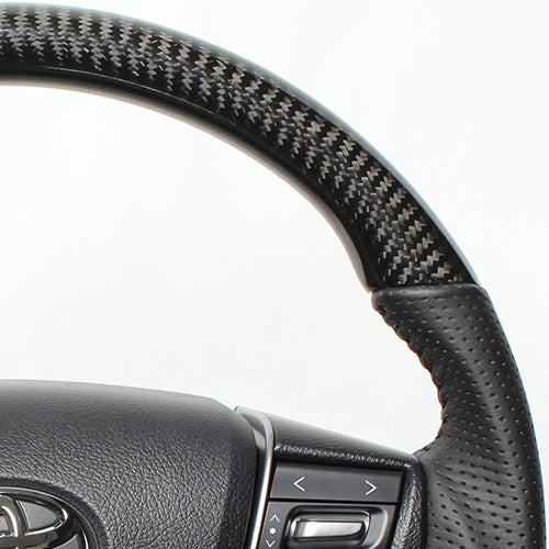 REAL ORIGINAL SERIES ROUND SHAPE BLACK CARBON BLACK STITCH STEERING WHEEL FOR TOYOTA CROWN MAJESTA 210  H30-BKC-BK