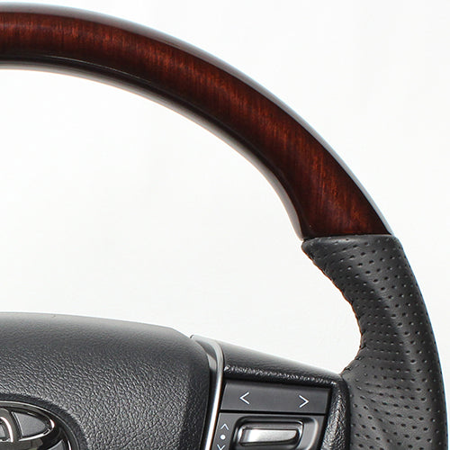 REAL ORIGINAL SERIES ROUND SHAPE 56 BROWN WOOD BLACK STITCH STEERING WHEEL FOR TOYOTA LAND CRUISER PRADO 150 : KOUKI  H30-BRW-BK