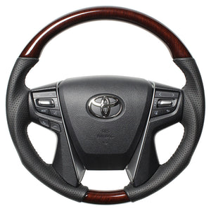 REAL ORIGINAL SERIES ROUND SHAPE 56 BROWN WOOD BLACK STITCH STEERING WHEEL FOR TOYOTA LAND CRUISER PRADO 150 : KOUKI  H30-BRW-BK
