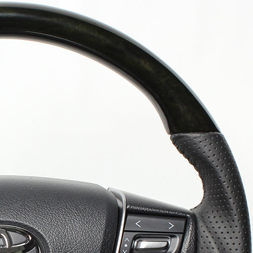 REAL ORIGINAL SERIES ROUND SHAPE BLACK WOOD BLACK STITCH STEERING WHEEL FOR TOYOTA VELLFIRE 30  H30-BKW-BK