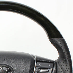 REAL ORIGINAL SERIES ROUND SHAPE BLACK WOOD BLACK STITCH STEERING WHEEL FOR TOYOTA VELLFIRE 30  H30-BKW-BK