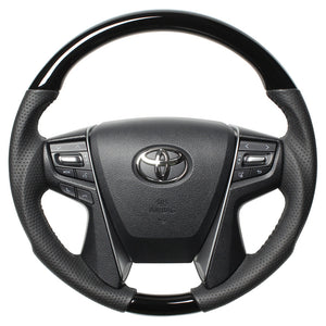 REAL ORIGINAL SERIES ROUND SHAPE PIANO BLACK BLACK STITCH STEERING WHEEL FOR TOYOTA CROWN MAJESTA 210  H30-PBW-BK