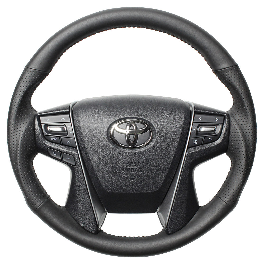 REAL ORIGINAL SERIES ROUND SHAPE ALL LEATHER BLACK STITCH STEERING WHEEL FOR TOYOTA ALPHARD 30  H30-LPB-BK