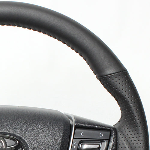 REAL ORIGINAL SERIES ROUND SHAPE ALL LEATHER BLACK STITCH STEERING WHEEL FOR TOYOTA LAND CRUISER 200 : KOUKI  H30-LPB-BK