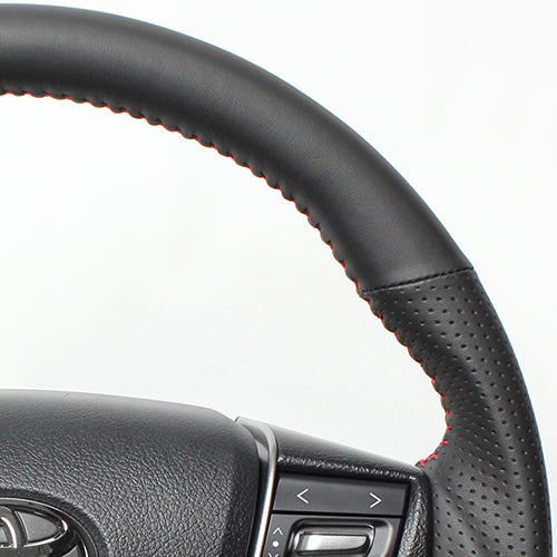 REAL ORIGINAL SERIES ROUND SHAPE ALL LEATHER RED STITCH STEERING WHEEL FOR TOYOTA LAND CRUISER PRADO 150 : KOUKI  H30-LPB-RD