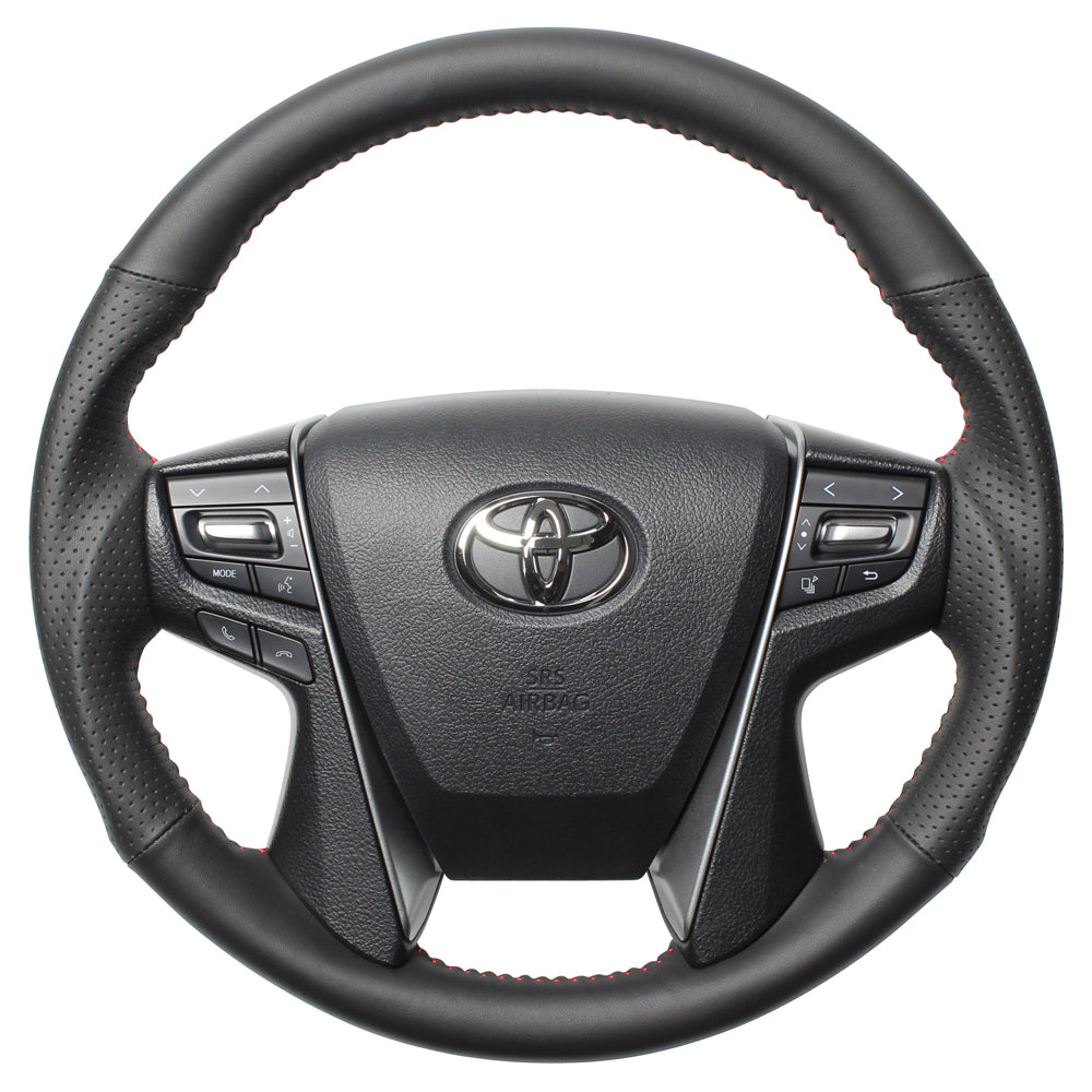 REAL ORIGINAL SERIES ROUND SHAPE ALL LEATHER RED STITCH STEERING WHEEL FOR TOYOTA ALPHARD 30  H30-LPB-RD