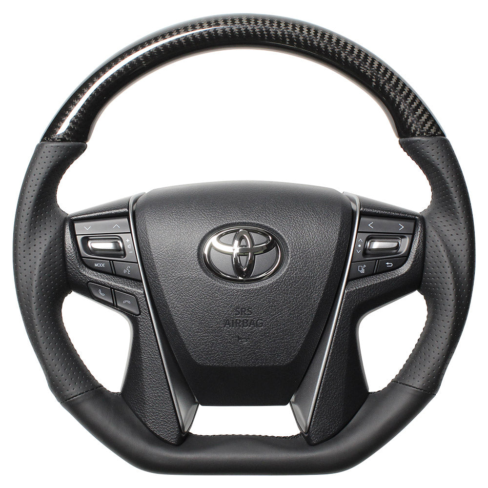 REAL PREMIUM SERIES D SHAPE BLACK CARBON BLACK EURO STITCH STEERING WHEEL FOR TOYOTA VELLFIRE 30  S210-BKC-BK