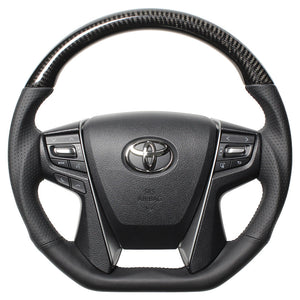 REAL PREMIUM SERIES D SHAPE BLACK CARBON BLACK EURO STITCH STEERING WHEEL FOR TOYOTA VELLFIRE 30  S210-BKC-BK