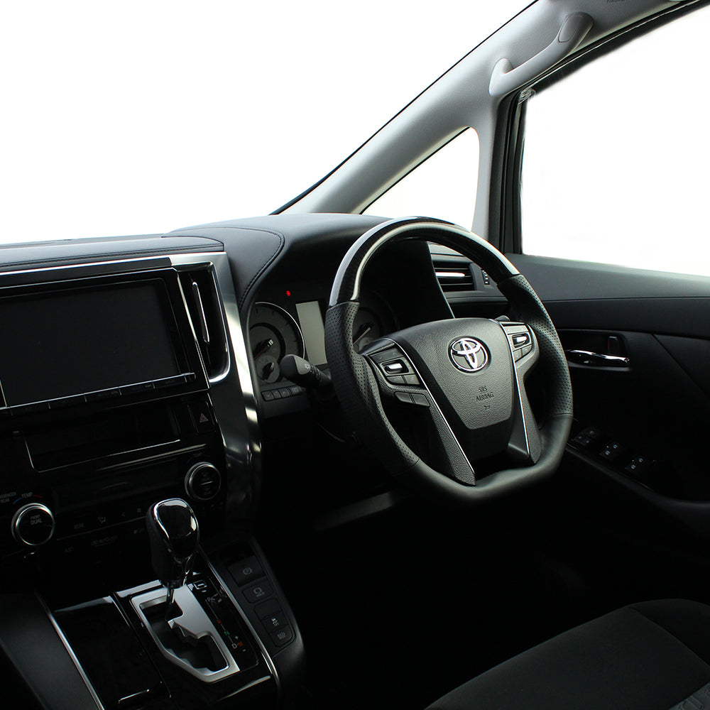 REAL PREMIUM SERIES D SHAPE BLACK CARBON BLACK EURO STITCH STEERING WHEEL FOR TOYOTA ALPHARD 30  S210-BKC-BK
