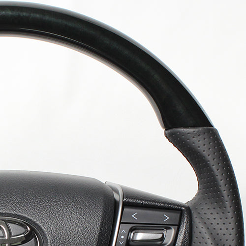 REAL PREMIUM SERIES D SHAPE 38B BLACK WOOD BLACK EURO STITCH STEERING WHEEL FOR TOYOTA VELLFIRE 30  S210-BKW-BK