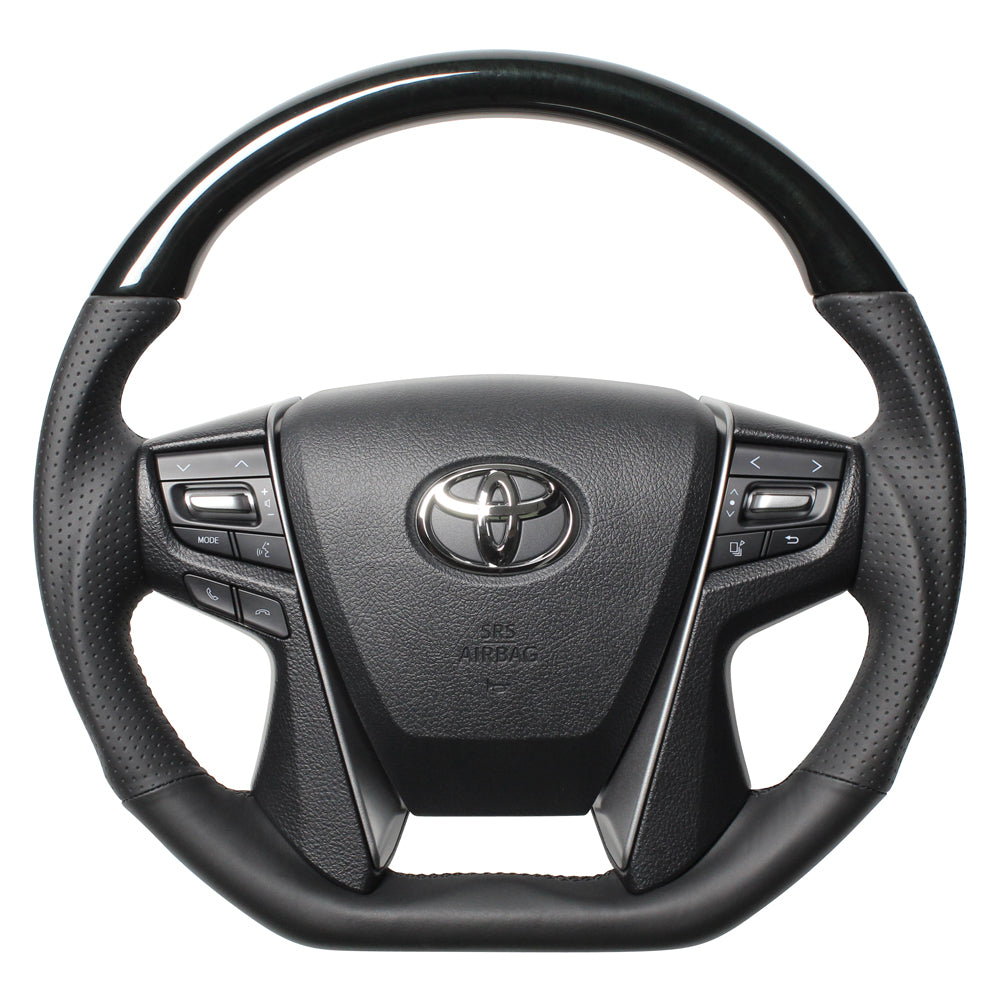 REAL PREMIUM SERIES D SHAPE 38B BLACK WOOD BLACK EURO STITCH STEERING WHEEL FOR TOYOTA ALPHARD 30  S210-BKW-BK