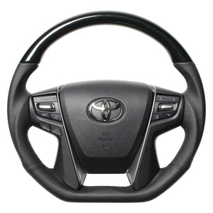 REAL PREMIUM SERIES D SHAPE 38B BLACK WOOD BLACK EURO STITCH STEERING WHEEL FOR TOYOTA VELLFIRE 30  S210-BKW-BK