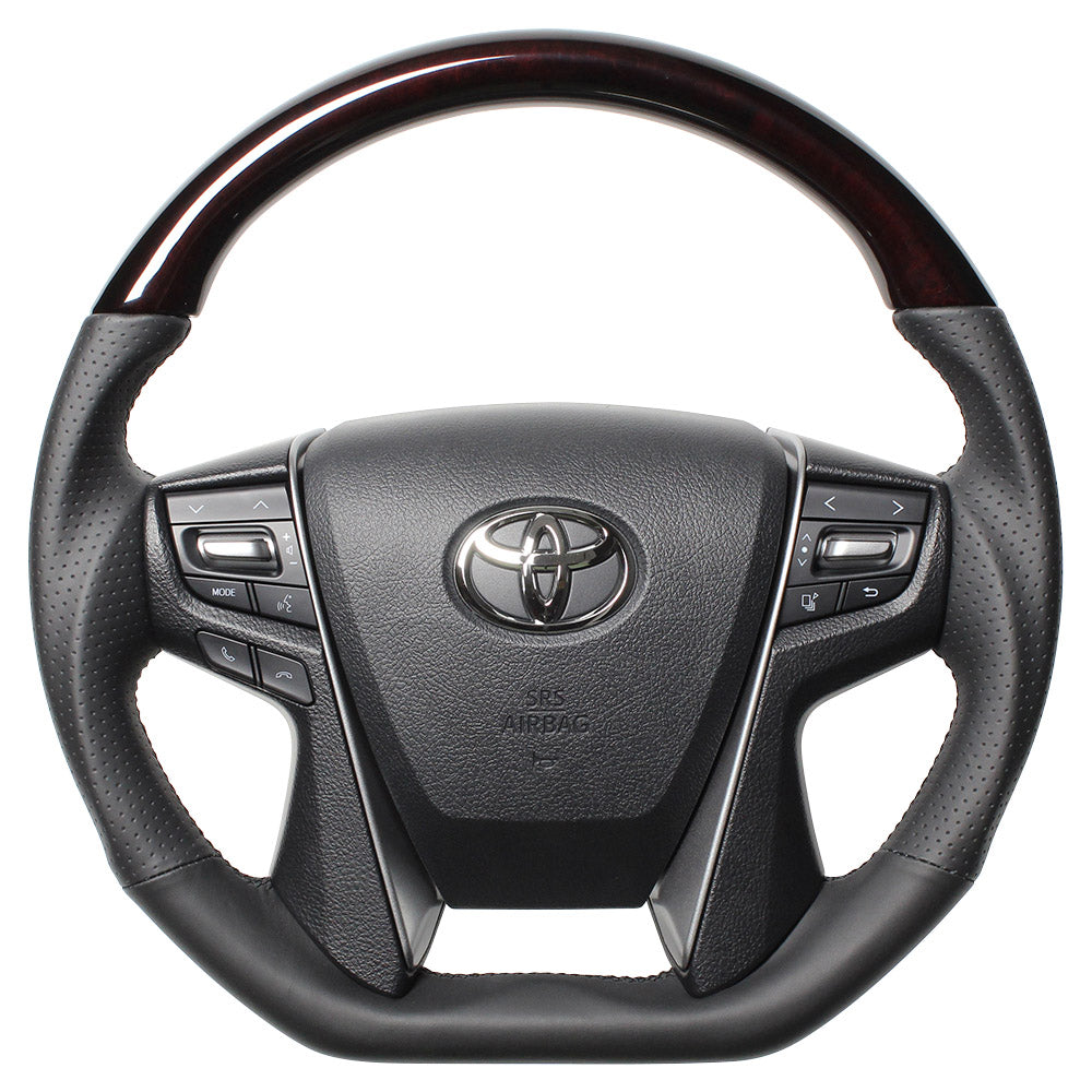 REAL PREMIUM SERIES D SHAPE 52 BROWN WOOD BLACK EURO STITCH STEERING WHEEL FOR TOYOTA CROWN MAJESTA 210  S210-BRW-BK