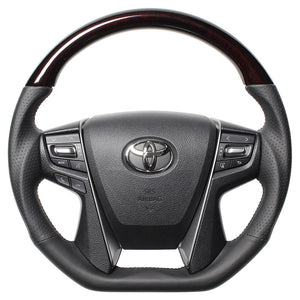 REAL PREMIUM SERIES D SHAPE 52 BROWN WOOD BLACK EURO STITCH STEERING WHEEL FOR TOYOTA VELLFIRE 30  S210-BRW-BK