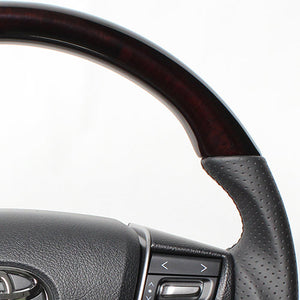 REAL PREMIUM SERIES D SHAPE 52 BROWN WOOD BLACK EURO STITCH STEERING WHEEL FOR TOYOTA VELLFIRE 30  S210-BRW-BK