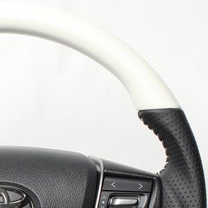 REAL PREMIUM SERIES D SHAPE PEARL WHITE WHITE STITCH STEERING WHEEL FOR TOYOTA ALPHARD 30  S210-WHW-WH