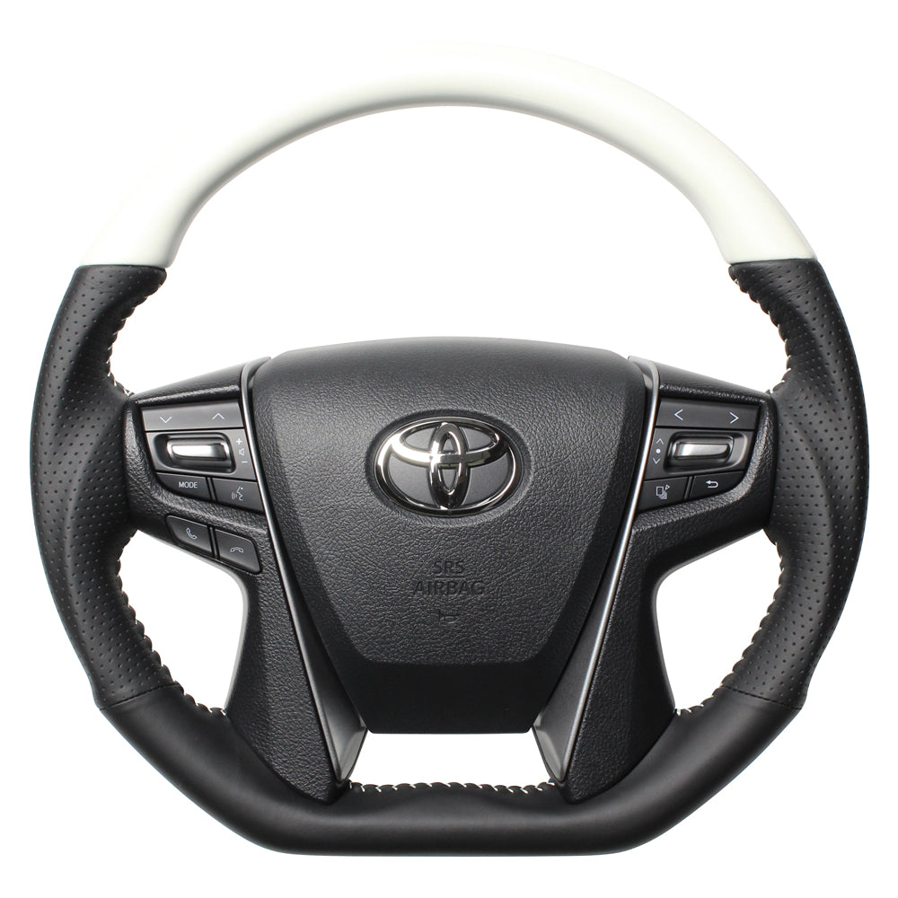 REAL PREMIUM SERIES D SHAPE PEARL WHITE WHITE STITCH STEERING WHEEL FOR TOYOTA ALPHARD 30  S210-WHW-WH