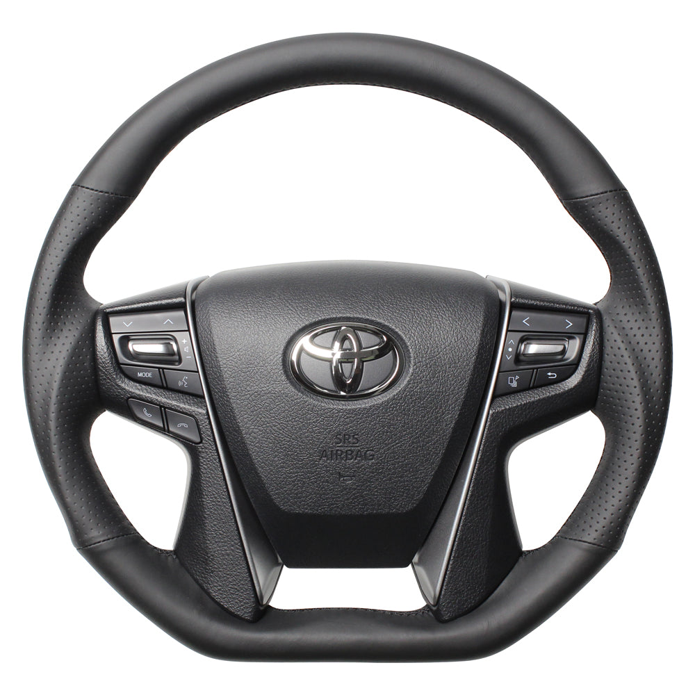 REAL PREMIUM SERIES D SHAPE NAPPA ALL LEATHER BLACK EURO STITCH STEERING WHEEL FOR TOYOTA LAND CRUISER 200 : KOUKI  S210-LPB-BK