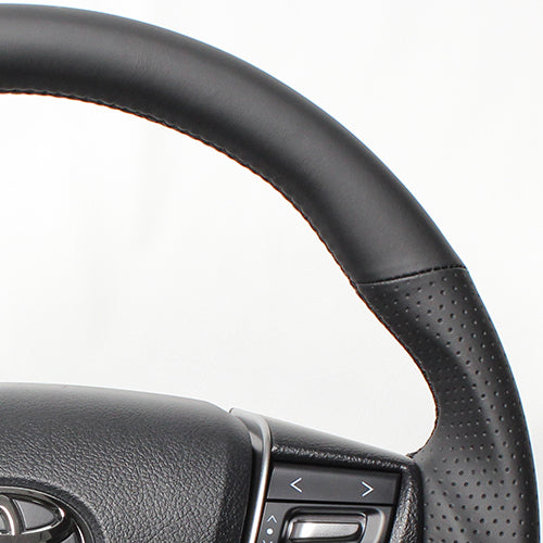 REAL PREMIUM SERIES D SHAPE NAPPA ALL LEATHER BLACK EURO STITCH STEERING WHEEL FOR TOYOTA VELLFIRE 30  S210-LPB-BK