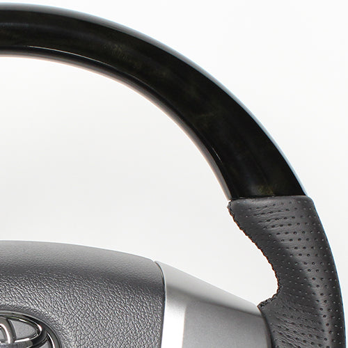 REAL ORIGINAL SERIES GUN GRIP SMALL DIAMETER ROUND SHAPE BLACK WOOD BLACK EURO STITCH STEERING WHEEL FOR TOYOTA HIACE 200 : 4 TYPE OR KOUKI  H214-BKW-BK