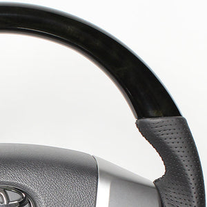 REAL ORIGINAL SERIES GUN GRIP SMALL DIAMETER ROUND SHAPE BLACK WOOD BLACK EURO STITCH STEERING WHEEL FOR TOYOTA HIACE 200 : 4 TYPE OR KOUKI  H214-BKW-BK