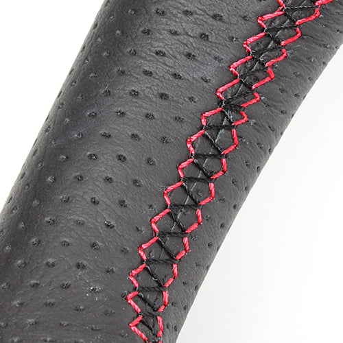 REAL ORIGINAL SERIES GUN GRIP SMALL DIAMETER ROUND SHAPE PIANO BLACK RED X BLACK EURO STITCH STEERING WHEEL FOR TOYOTA HIACE 200 : 4 TYPE OR KOUKI  H214-PBW-RD