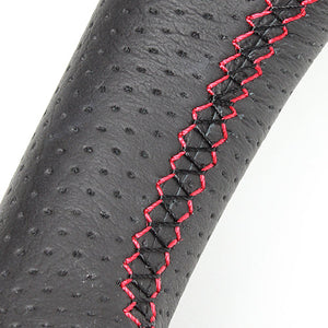REAL ORIGINAL SERIES GUN GRIP SMALL DIAMETER ROUND SHAPE PIANO BLACK RED X BLACK EURO STITCH STEERING WHEEL FOR TOYOTA HIACE 200 : 4 TYPE OR KOUKI  H214-PBW-RD