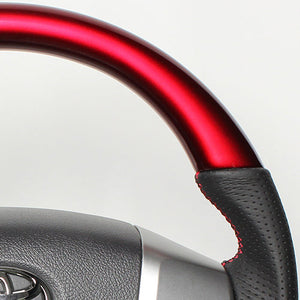 REAL ORIGINAL SERIES GUN GRIP SMALL DIAMETER ROUND SHAPE PEARL RED RED X BLACK EURO STITCH STEERING WHEEL FOR TOYOTA HIACE 200 : 4 TYPE OR KOUKI  H214-RDW-RD