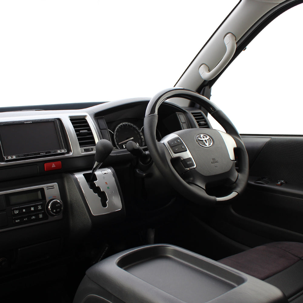 REAL ORIGINAL SERIES GUN GRIP GENUINE SAME DIAMETER ROUND SHAPE BLACK CARBON BLACK EURO STITCH STEERING WHEEL FOR TOYOTA HIACE 200 : 4 TYPE OR KOUKI  H204-BKC-BK