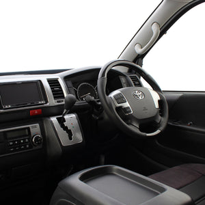 REAL ORIGINAL SERIES GUN GRIP GENUINE SAME DIAMETER ROUND SHAPE BLACK CARBON BLACK EURO STITCH STEERING WHEEL FOR TOYOTA HIACE 200 : 4 TYPE OR KOUKI  H204-BKC-BK