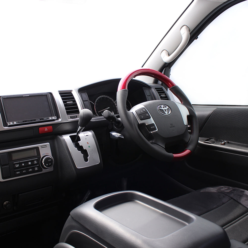 REAL ORIGINAL SERIES GUN GRIP GENUINE SAME DIAMETER ROUND SHAPE PEARL RED RED X BLACK EURO STITCH STEERING WHEEL FOR TOYOTA HIACE 200 : 4 TYPE OR KOUKI  H204-RDW-RD