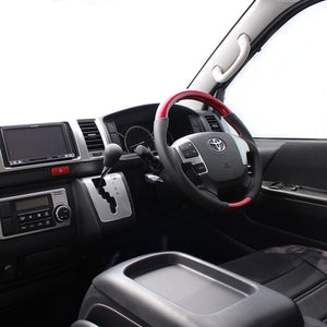 REAL ORIGINAL SERIES GUN GRIP GENUINE SAME DIAMETER ROUND SHAPE PEARL RED RED X BLACK EURO STITCH STEERING WHEEL FOR TOYOTA HIACE 200 : 4 TYPE OR KOUKI  H204-RDW-RD