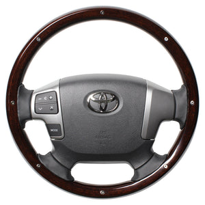 REAL ORIGINAL SERIES ALL WOOD ROUND SHAPE DARK BROWN WOOD STUDS BLACK EURO STITCH STEERING WHEEL FOR TOYOTA HIACE 200 : 4 TYPE OR KOUKI  J200-BRWM-BK