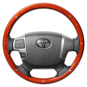 REAL ORIGINAL SERIES ALL WOOD ROUND SHAPE LIGHT BROWN WOOD STUDS BLACK EURO STITCH STEERING WHEEL FOR TOYOTA HIACE 200 : 4 TYPE OR KOUKI  J200-LBWM-BK