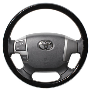 REAL ORIGINAL SERIES ALL WOOD ROUND SHAPE PIANO BLACK BLACK EURO STITCH STEERING WHEEL FOR TOYOTA HIACE 200 : 4 TYPE OR KOUKI  J200-PBW-BK