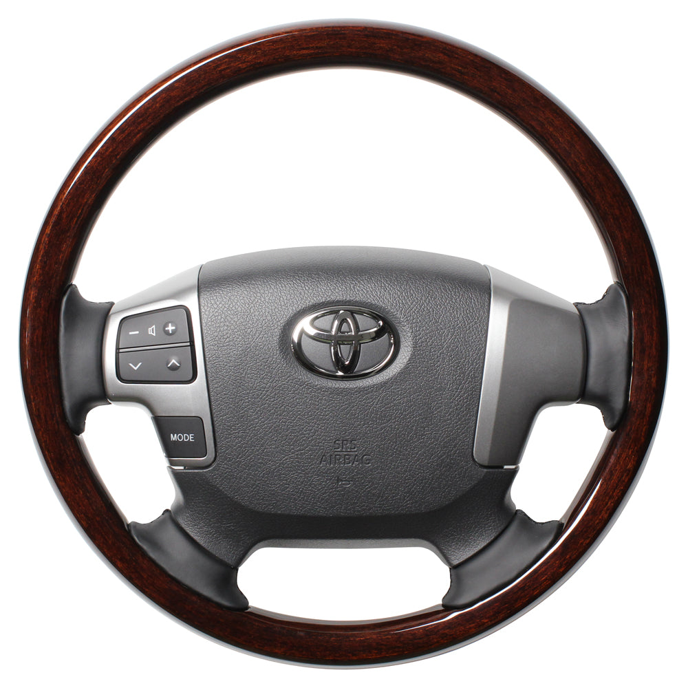 REAL ORIGINAL SERIES ALL WOOD ROUND SHAPE DARK BROWN WOOD BLACK EURO STITCH STEERING WHEEL FOR TOYOTA HIACE 200 : 4 TYPE OR KOUKI  J200-BRW-BK