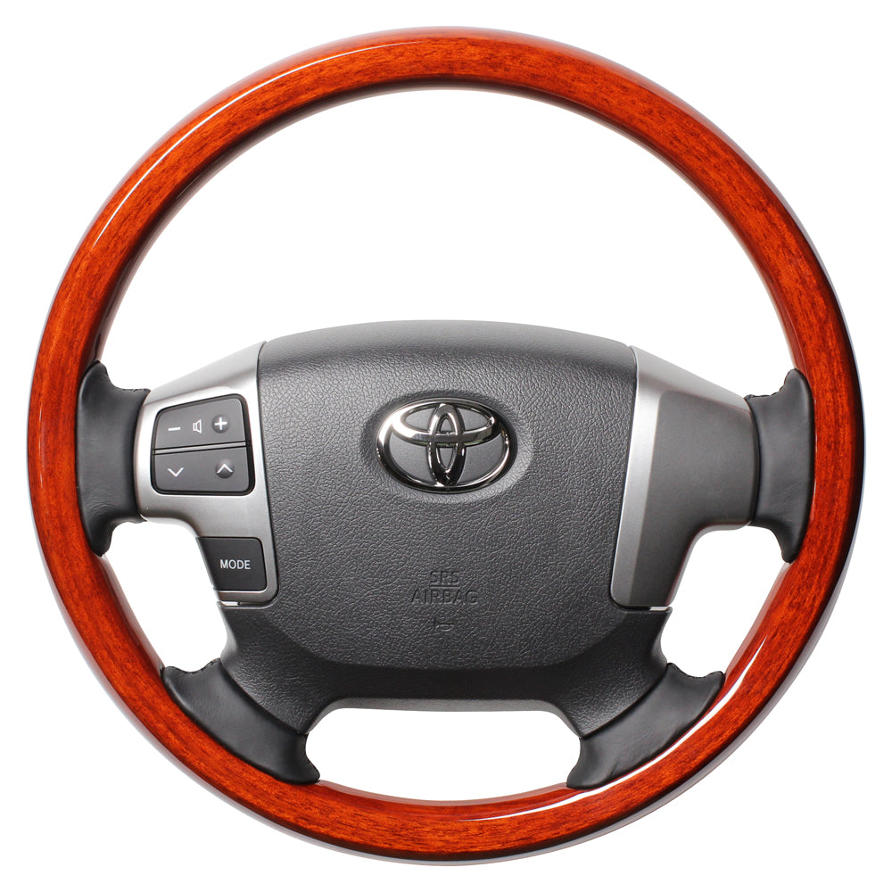 REAL ORIGINAL SERIES ALL WOOD ROUND SHAPE LIGHT BROWN WOOD BLACK EURO STITCH STEERING WHEEL FOR TOYOTA HIACE 200 : 4 TYPE OR KOUKI  J200-LBW-BK