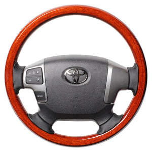 REAL ORIGINAL SERIES ALL WOOD ROUND SHAPE LIGHT BROWN WOOD BLACK EURO STITCH STEERING WHEEL FOR TOYOTA HIACE 200 : 4 TYPE OR KOUKI  J200-LBW-BK