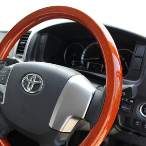 REAL ORIGINAL SERIES ALL WOOD ROUND SHAPE LIGHT BROWN WOOD BLACK EURO STITCH STEERING WHEEL FOR TOYOTA HIACE 200 : 4 TYPE OR KOUKI  J200-LBW-BK