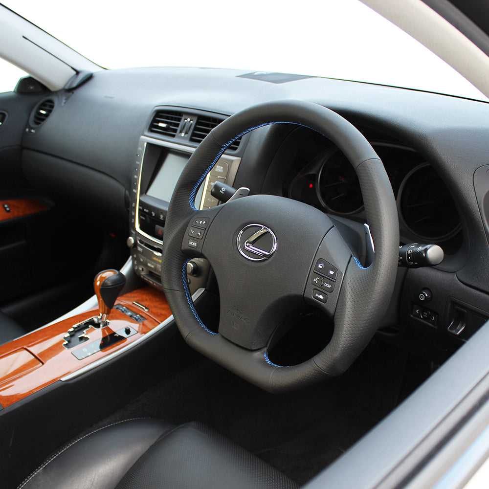 REAL ORIGINAL SERIES D SHAPE BLUE SELECTION BLUE EURO STITCH STEERING WHEEL FOR LEXUS IS F 20  ISD-LPB-BL