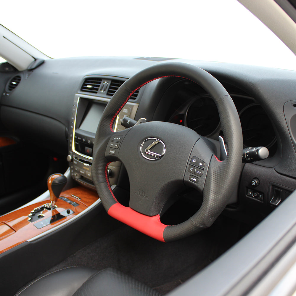 REAL ORIGINAL SERIES D SHAPE RED SELECTION RED EURO STITCH STEERING WHEEL FOR LEXUS IS C 20  ISD-LPB-RD