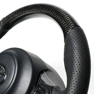 REAL ORIGINAL SERIES D SHAPE BLACK CARBON BLACK EURO STITCH STEERING WHEEL FOR TOYOTA AQUA GR SPORT 17 INCH PACKAGE 10  GR-BKC-BK