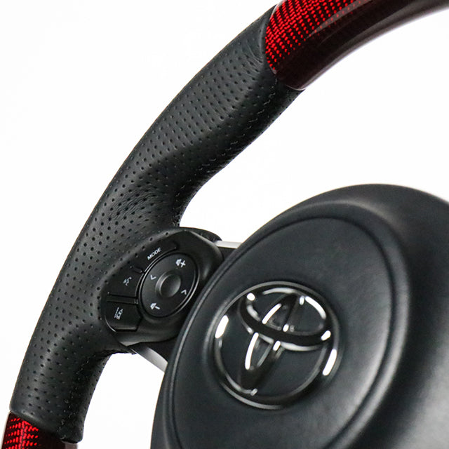 REAL ORIGINAL SERIES D SHAPE RED CARBON BLACK EURO STITCH STEERING WHEEL FOR TOYOTA PRIUS Α GR SPORT 40  GR-RDC-BK