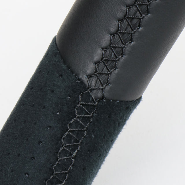 REAL ORIGINAL SERIES D SHAPE BLACK LEATHER & BLACK ULTRA SUEDE BLACK EURO STITCH STEERING WHEEL FOR TOYOTA VITZ GRMN 130  GR-ALC-BK